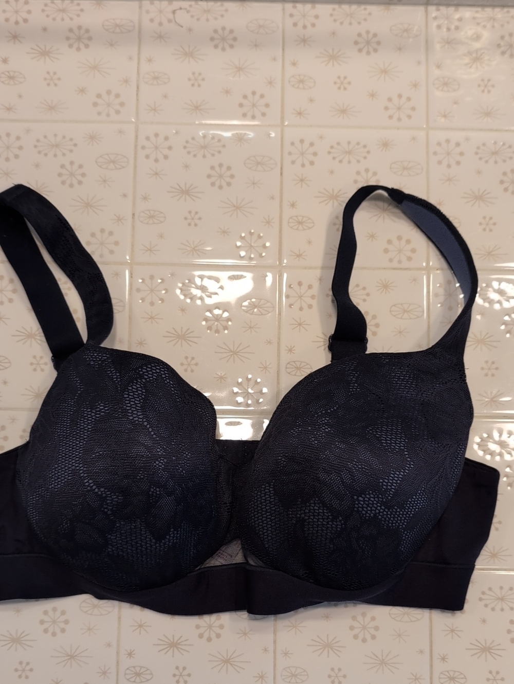 Women's Navy Lace T-Shirt Bra - Supportive Comfort
